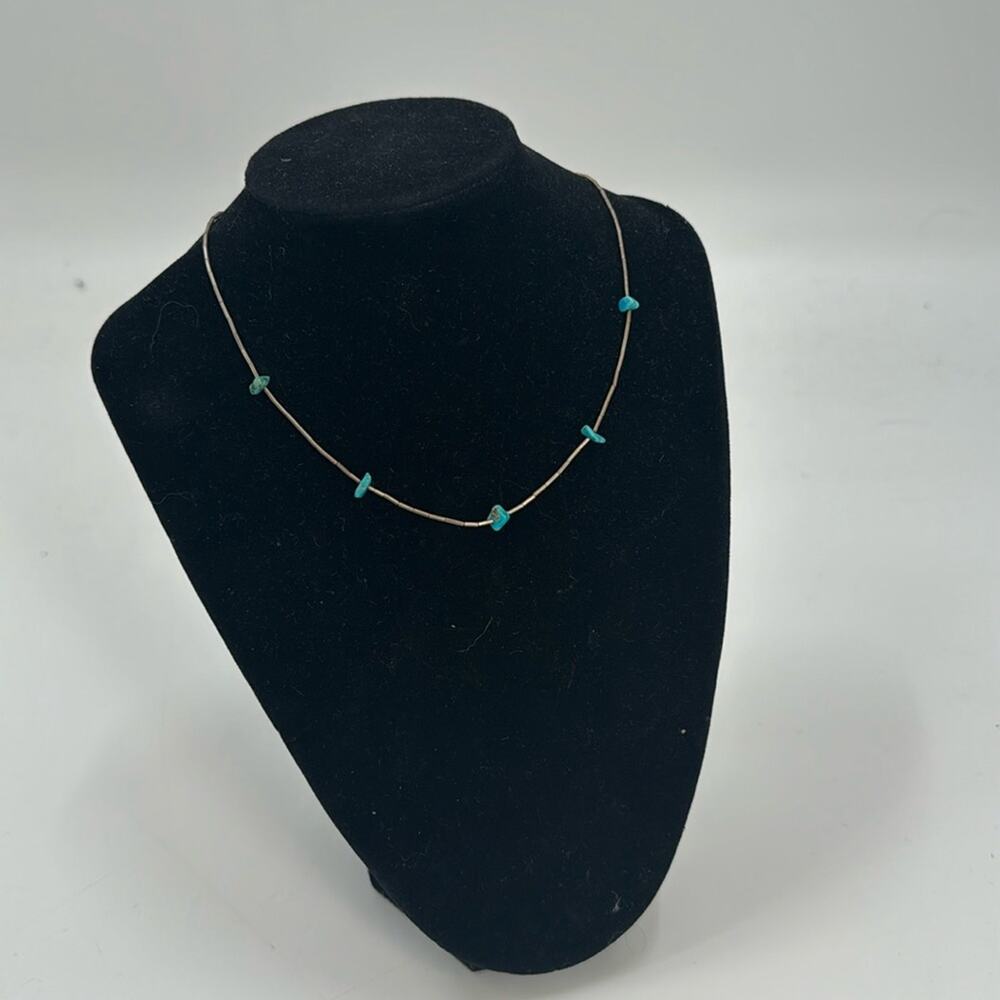 Vintage handmade sterling silver turquoise beaded necklace